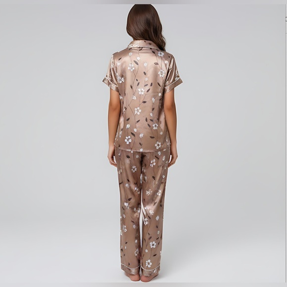 Satin Floral Print Contrast Piping Pyjama Set - Picture 4 of 6